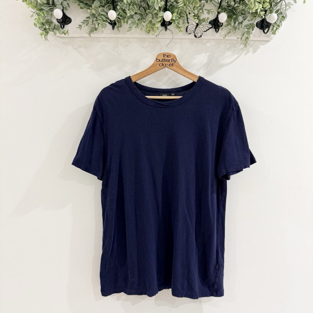 Onia Graphic T Shirt Navy Sunset Palm Tree Design Short Sleeves Size M ZZ4664